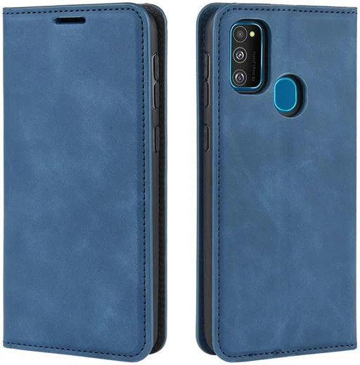 Samsung Galaxy M21 Hoesje Zijdezacht Kunstleer Portemonnee Blauw afbeelding 6