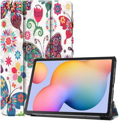 Samsung Galaxy Tab S6 Lite Hoesje Tri-Fold Vlinder Print afbeelding
