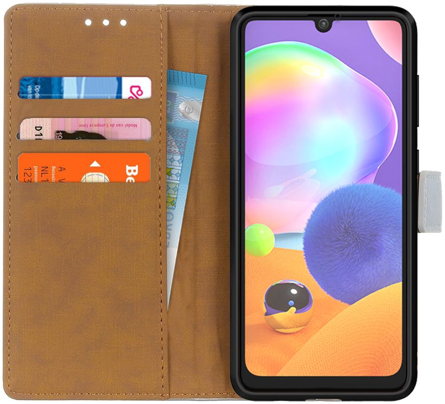 Samsung Galaxy A31 Hoesje Portemonnee Book Case Kunstleer Zilver afbeelding 1