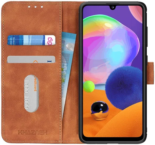 KHAZNEH Samsung Galaxy A31 Hoesje Retro Wallet Book Case Bruin afbeelding 1