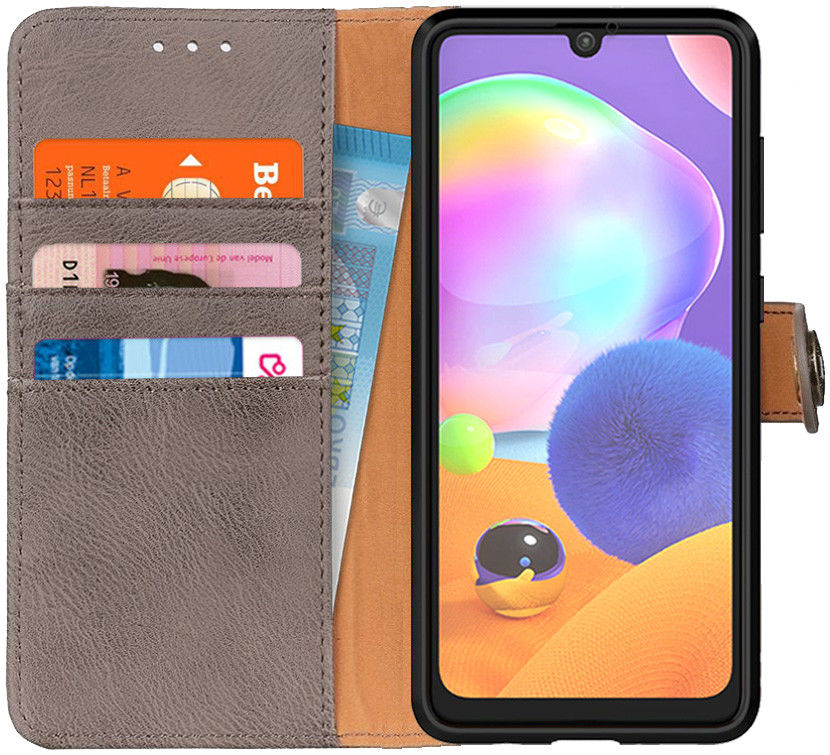 KHAZNEH Samsung Galaxy A31 Hoesje Portemonnee Book Case Grijs afbeelding 1
