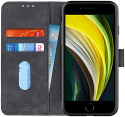 KHAZNEH iPhone 7/8/SE 2020/2022 Hoesje Retro Wallet Book Case Zwart afbeelding