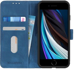 KHAZNEH iPhone 7/8/SE 2020/2022 Hoesje Retro Wallet Book Case Blauw afbeelding