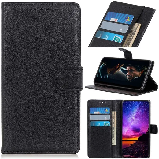 Alcatel 1S 2020 / 3L 2020 Litchi Skin Portemonnee Hoesje Zwart afbeelding 3