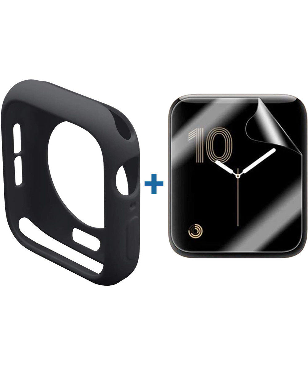 Apple Watch 44MM Hoesje Flexibel TPU met Folie Screenprotector Zwart afbeelding 1