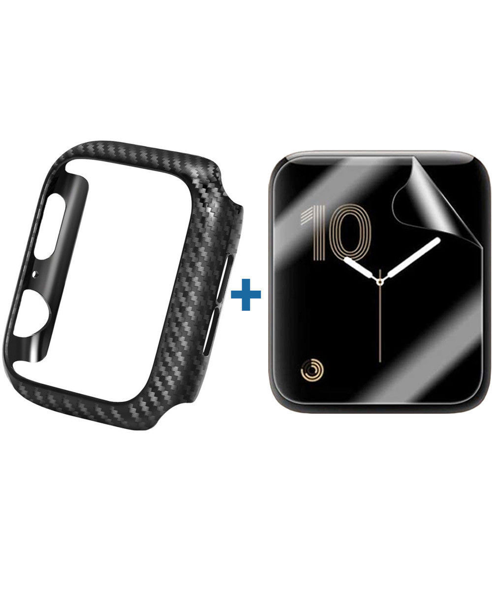 Apple Watch 40MM Hoesje Carbon TPU Bumper met Screenprotector Zwart afbeelding 1