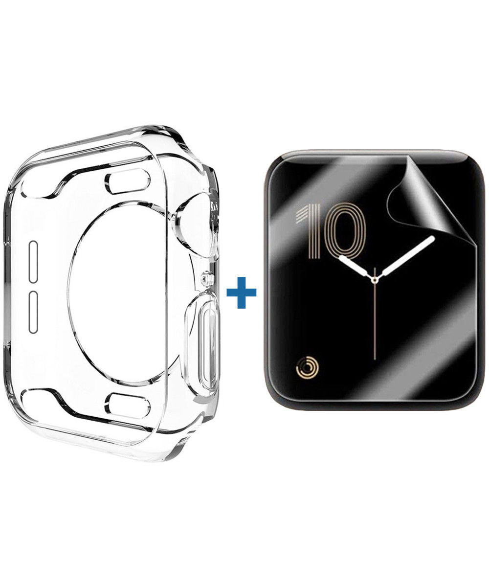 Apple Watch 44MM Hoesje Flexibel TPU met Folie Screenprotector Clear afbeelding 1
