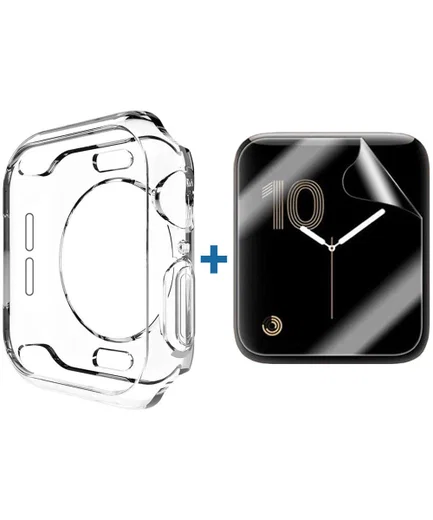 Apple Watch 44MM Hoesje Flexibel TPU met Folie Screenprotector Clear afbeelding 1