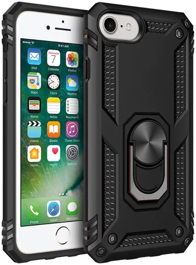iPhone SE (2020/2022) / 8 / 7 Hoesje Kickstand TPU Zwart afbeelding 1