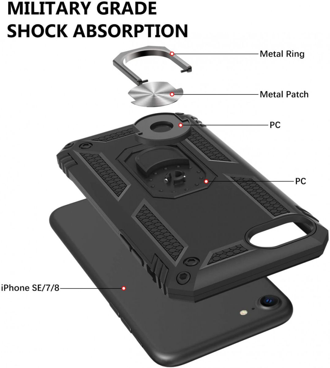 iPhone SE (2020/2022) / 8 / 7 Hoesje Kickstand TPU Zwart afbeelding 7