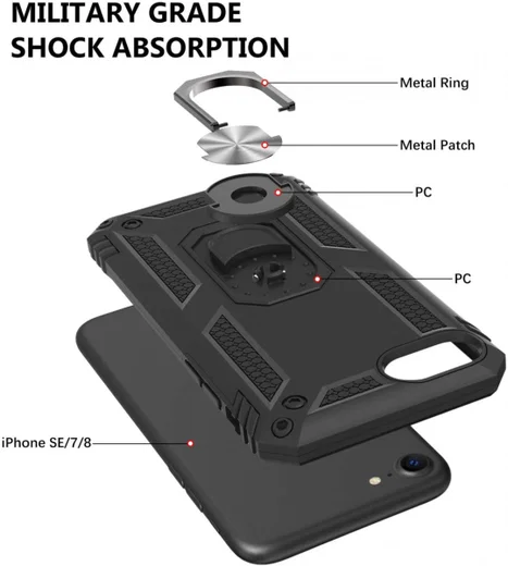 iPhone SE (2020/2022) / 8 / 7 Hoesje Kickstand TPU Zwart afbeelding 7