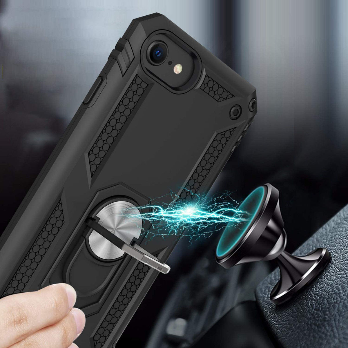 iPhone SE (2020/2022) / 8 / 7 Hoesje Kickstand TPU Zwart afbeelding 3