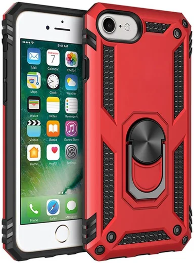 Apple iPhone SE (2020) / 8 / 7 Draaibaar Stand Hoesje TPU Rood afbeelding 1