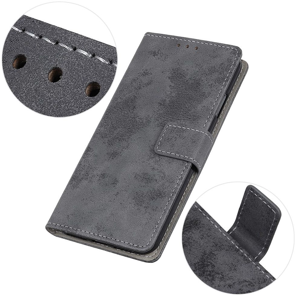 LG V60 ThinQ 5G Hoesje Retro Wallet Stand Kunst Leer Grijs afbeelding 10