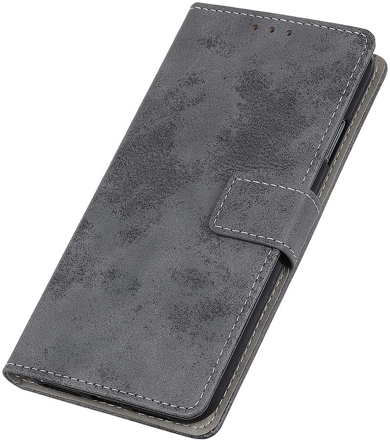 LG V60 ThinQ 5G Hoesje Retro Wallet Stand Kunst Leer Grijs afbeelding 9