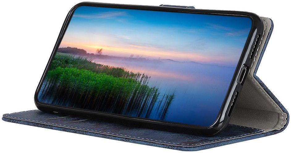 LG V60 ThinQ 5G Hoesje Retro Wallet Stand Kunst Leer Blauw afbeelding 11