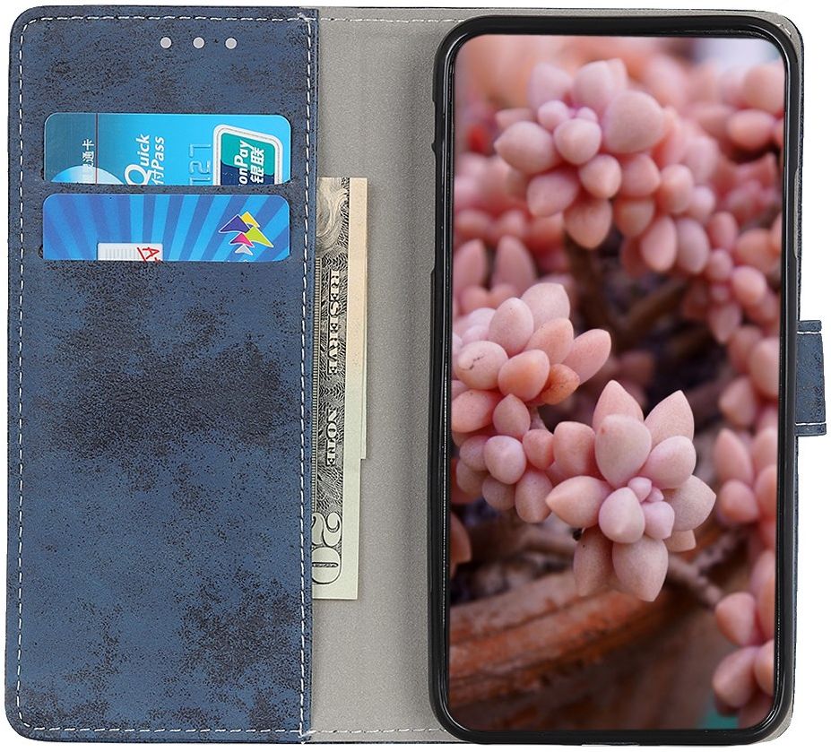LG V60 ThinQ 5G Hoesje Retro Wallet Stand Kunst Leer Blauw afbeelding 12