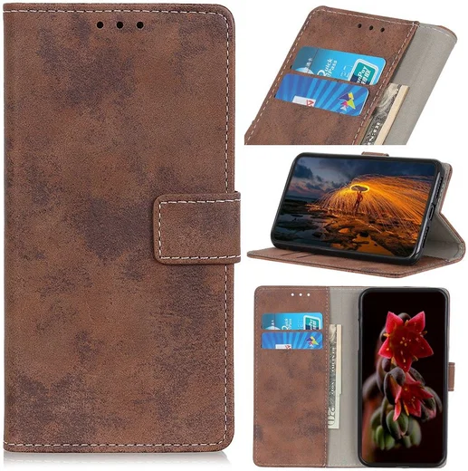 LG V60 ThinQ 5G Hoesje Retro Wallet Stand Kunst Leer Bruin afbeelding 1