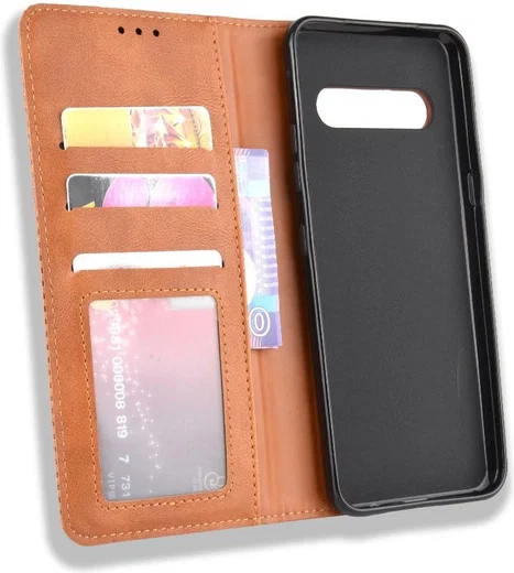 LG V60 Retro Stijl Kunstleren Portemonnee Hoesje Bruin afbeelding 9