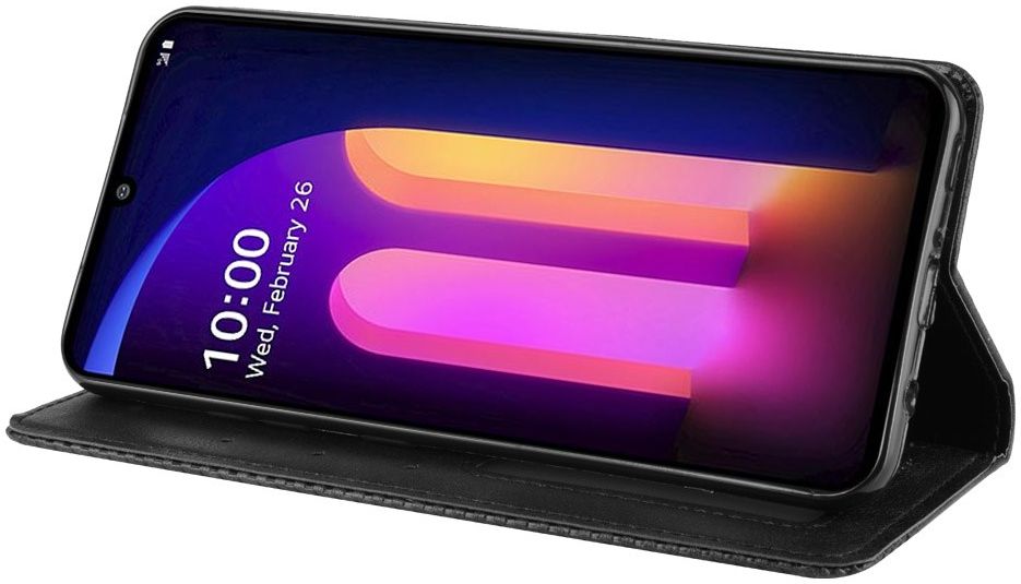 LG V60 Retro Stijl Kunstleren Portemonnee Hoesje Zwart afbeelding 6