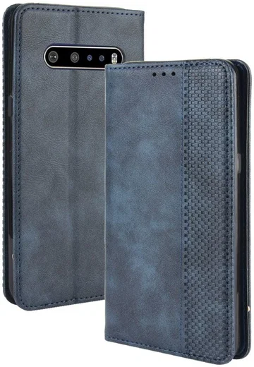 LG V60 Retro Stijl Kunstleren Portemonnee Hoesje Blauw afbeelding 2