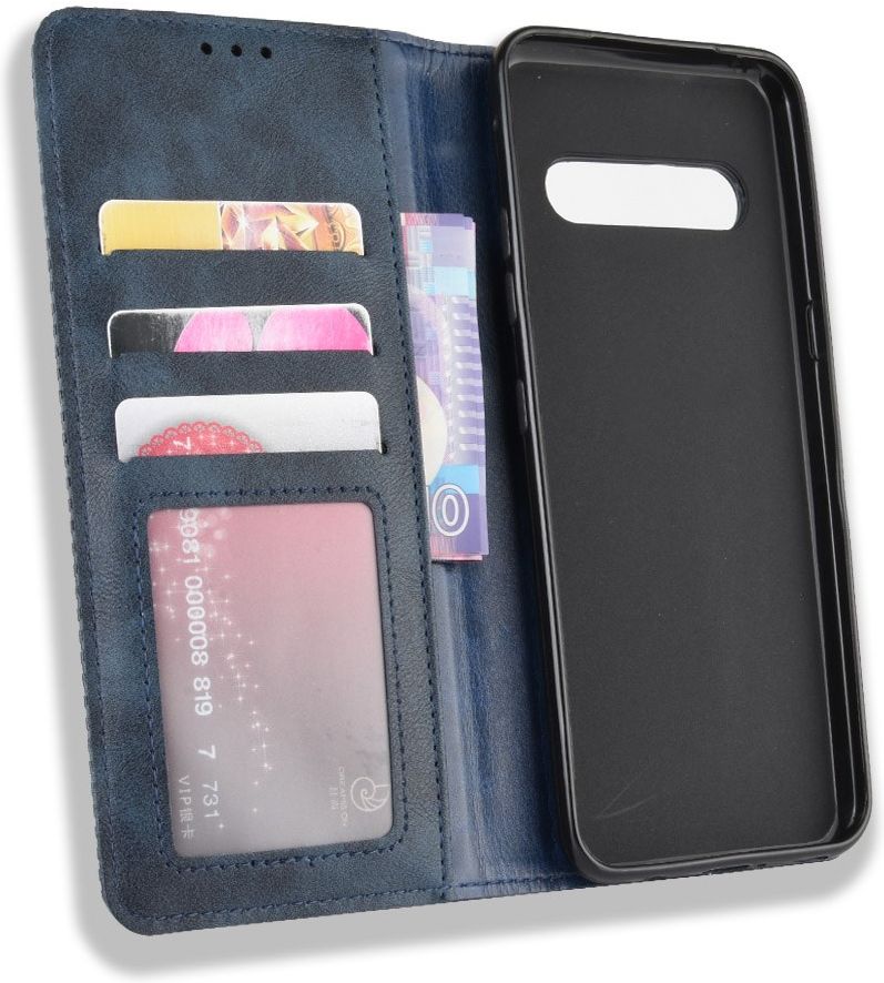 LG V60 Retro Stijl Kunstleren Portemonnee Hoesje Blauw afbeelding 4