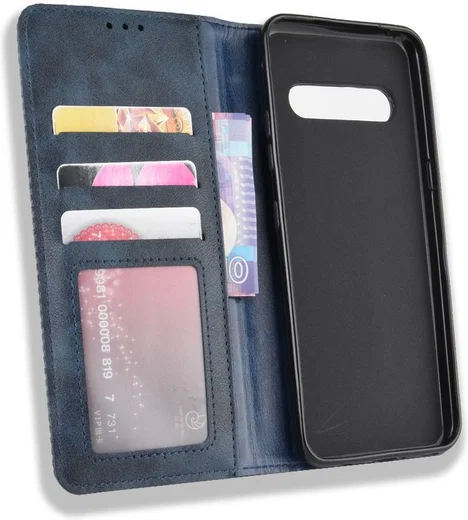 LG V60 Retro Stijl Kunstleren Portemonnee Hoesje Blauw afbeelding 4