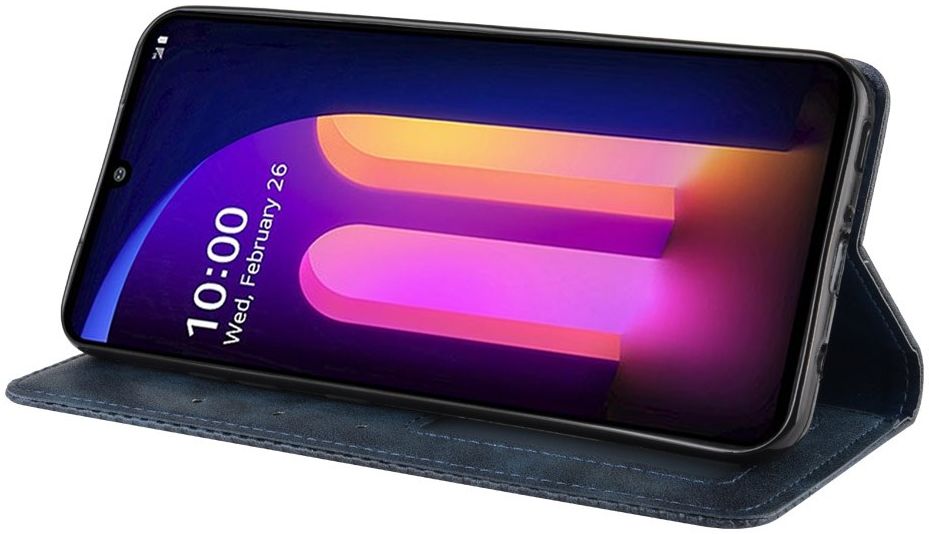 LG V60 Retro Stijl Kunstleren Portemonnee Hoesje Blauw afbeelding 5