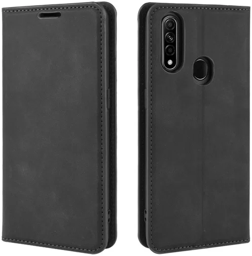 Oppo A8 / A31 Hoesje Zijdezacht Kunstleer Portemonnee Zwart afbeelding 4