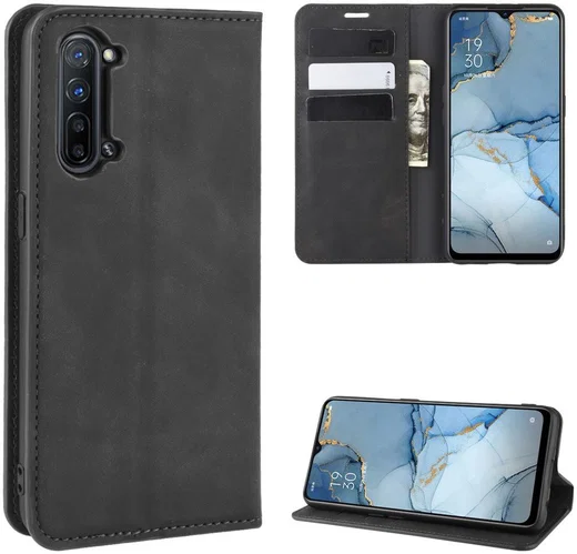 Oppo Reno 3 Hoesje Zijdezacht Kunstleer Portemonnee Zwart afbeelding 3