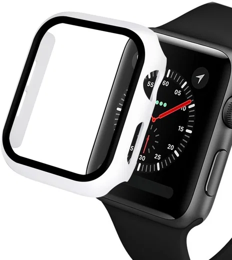 Apple Watch 44MM Hoesje Hard Plastic Bumper met Tempered Glass Wit afbeelding 5