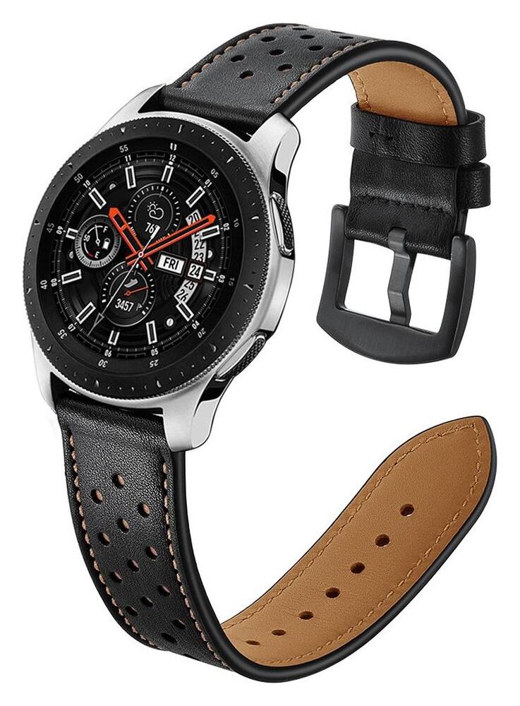 Universeel Smartwatch 22MM Bandje - Echt Leer - met Gesp Sluiting - Zwart afbeelding 2