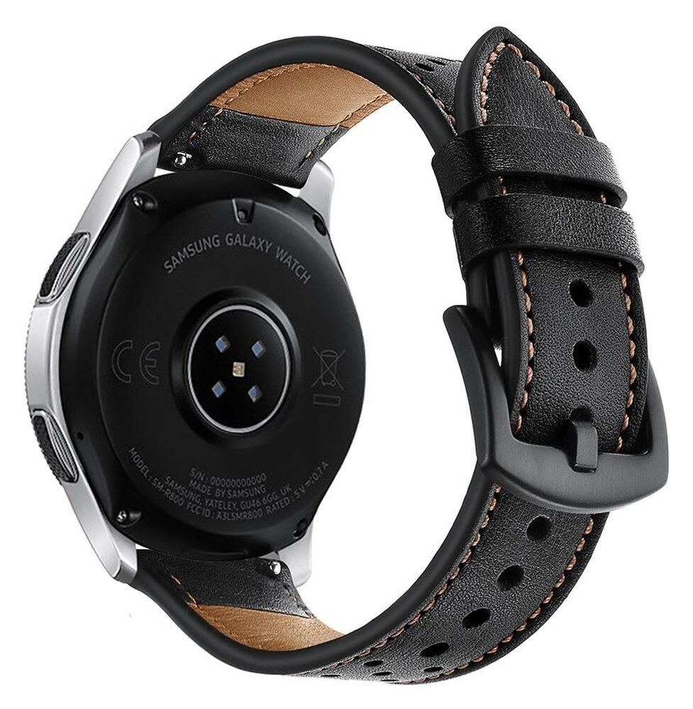 Universeel Smartwatch 22MM Bandje - Echt Leer - met Gesp Sluiting - Zwart afbeelding 4