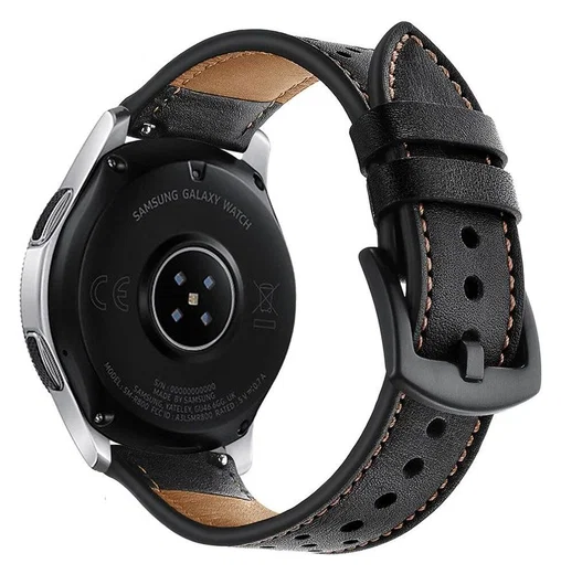 Universeel Smartwatch 22MM Bandje - Echt Leer - met Gesp Sluiting - Zwart afbeelding 4
