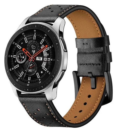 Universeel Smartwatch 22MM Bandje - Echt Leer - met Gesp Sluiting - Zwart afbeelding 1
