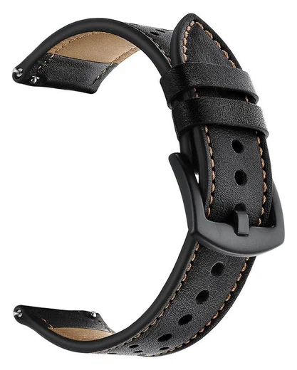 Universeel Smartwatch 22MM Bandje - Echt Leer - met Gesp Sluiting - Zwart afbeelding 5