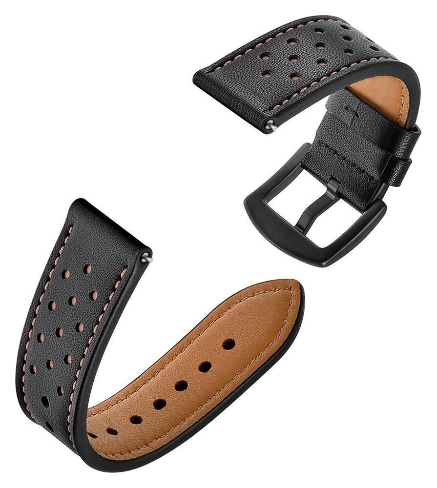 Universeel Smartwatch 22MM Bandje - Echt Leer - met Gesp Sluiting - Zwart afbeelding 6