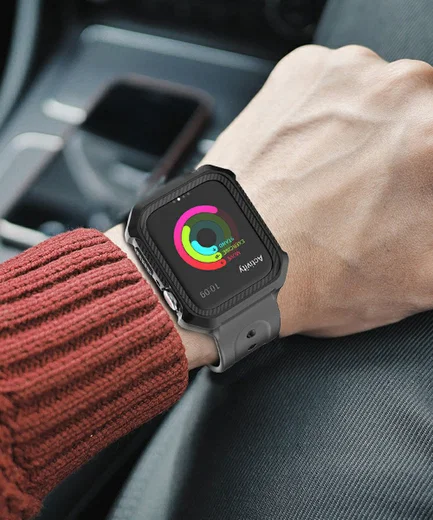 Apple Watch 40MM Hoesje Full Protect Carbon met Siliconen Bandje Blauw afbeelding 4