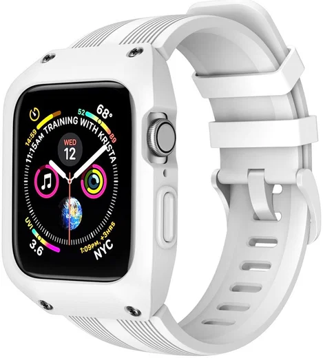 Apple Watch 42MM Hoesje Robuust Full Protect met Siliconen Band Wit afbeelding 1