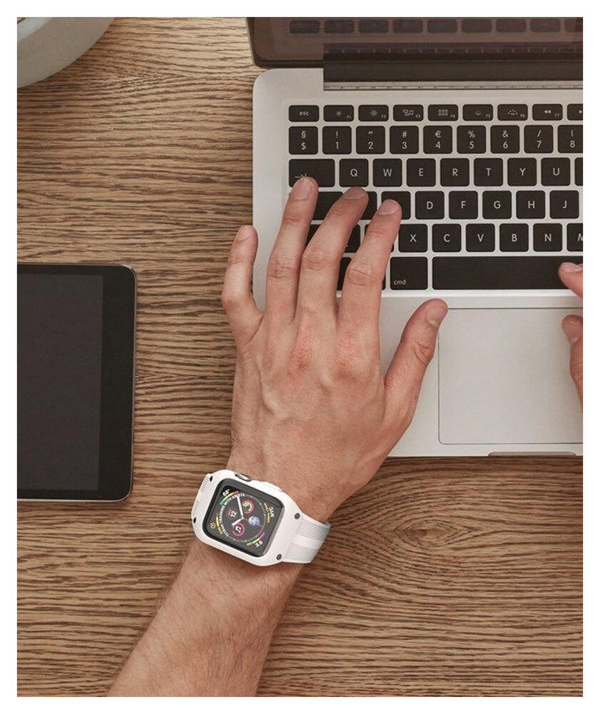 Apple Watch 44MM Hoesje - Robuust - Full Protect met Siliconen Band - Wit afbeelding 4
