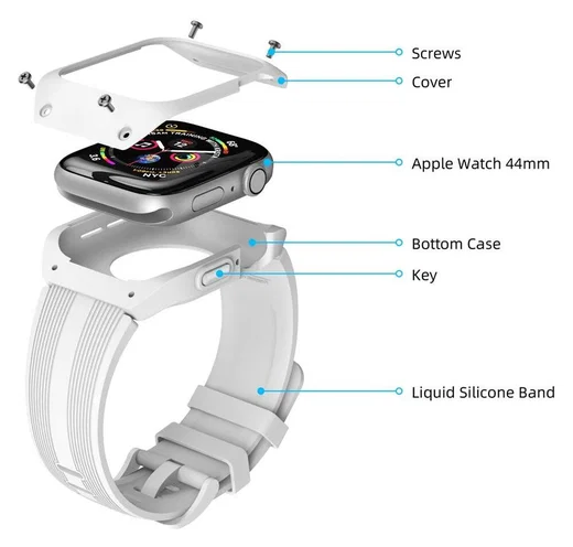Apple Watch 44MM Hoesje - Robuust - Full Protect met Siliconen Band - Wit afbeelding 3