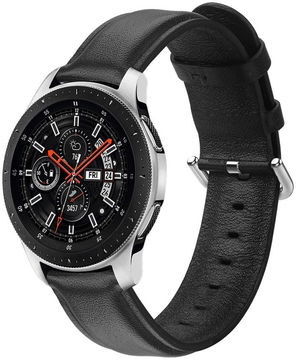 Universeel Smartwatch 20MM Bandje - Echt Leer - met RVS Gespsluiting - Zwart