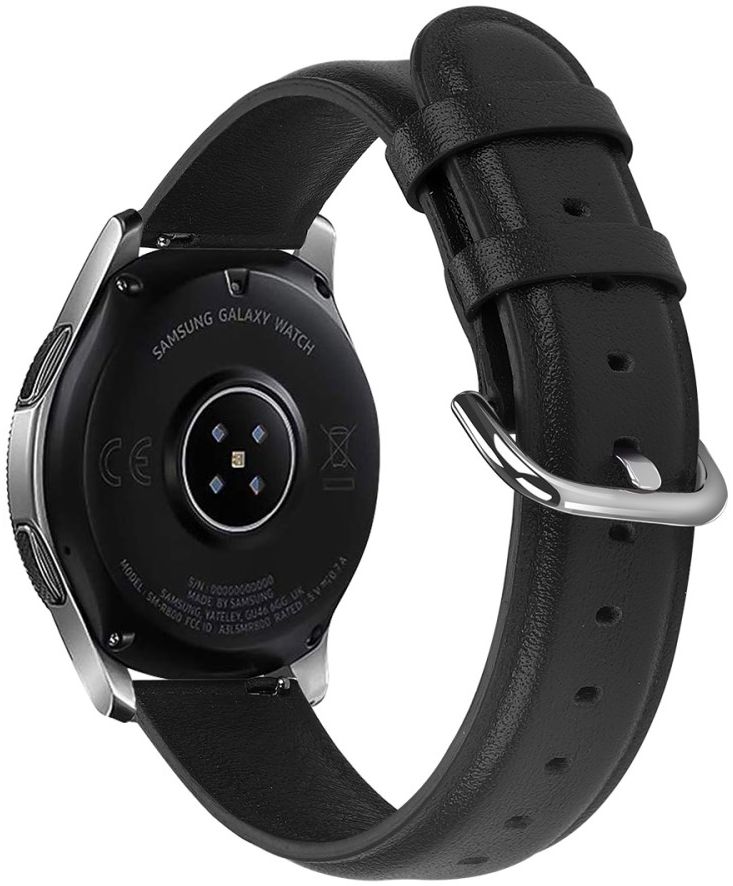 Universeel Smartwatch 20MM Bandje - Echt Leer - met RVS Gespsluiting - Zwart afbeelding 2