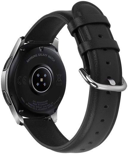 Universeel Smartwatch 20MM Bandje - Echt Leer - met RVS Gespsluiting - Zwart afbeelding 2