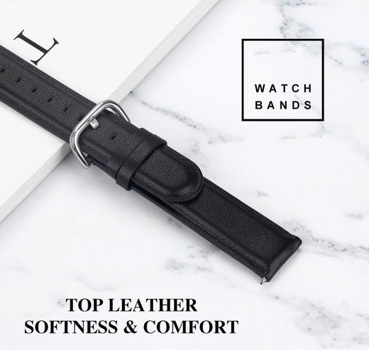 Universeel Smartwatch 20MM Bandje - Echt Leer - met RVS Gespsluiting - Zwart afbeelding 6