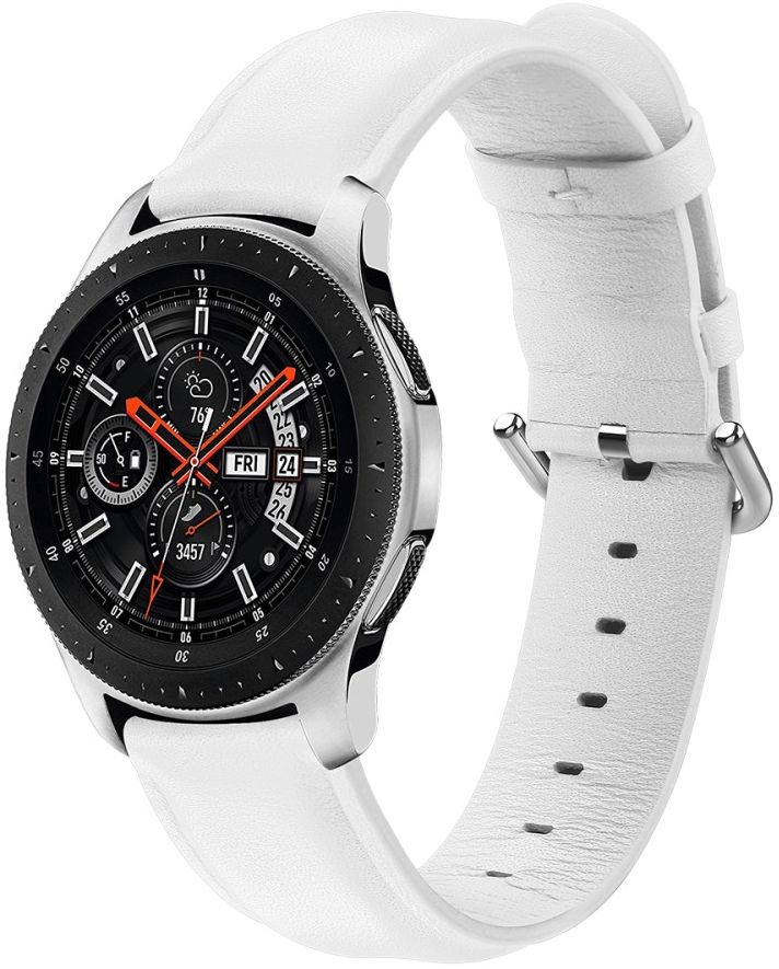 Universeel Smartwatch 20MM Bandje - Echt Leer - met RVS Gespsluiting - Wit afbeelding 1