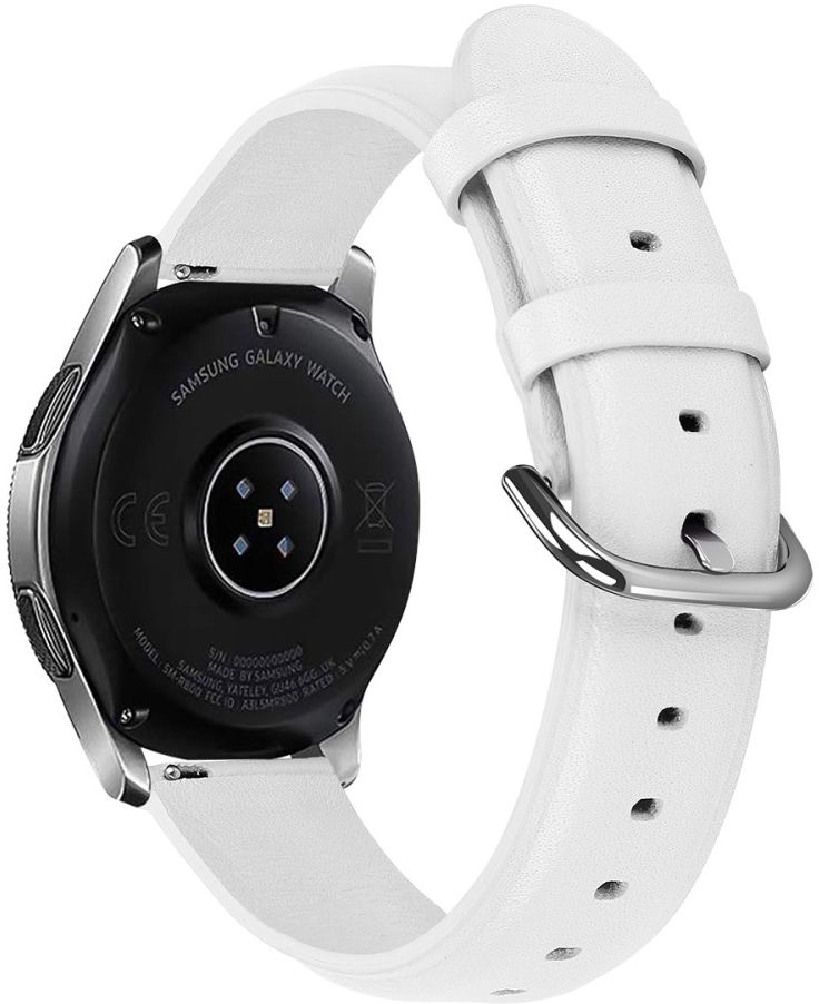 Universeel Smartwatch 20MM Bandje - Echt Leer - met RVS Gespsluiting - Wit afbeelding 2
