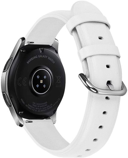 Universeel Smartwatch 20MM Bandje - Echt Leer - met RVS Gespsluiting - Wit afbeelding 2