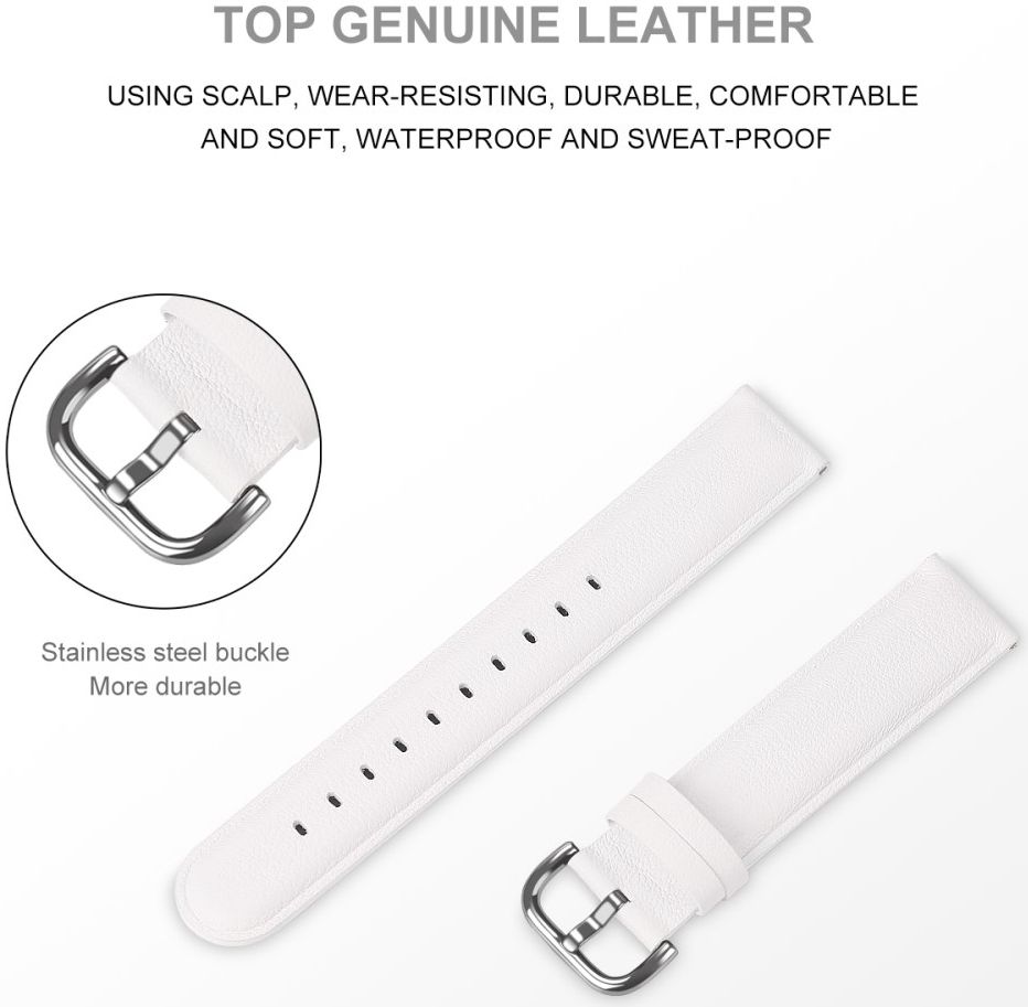 Universeel Smartwatch 20MM Bandje - Echt Leer - met RVS Gespsluiting - Wit afbeelding 4