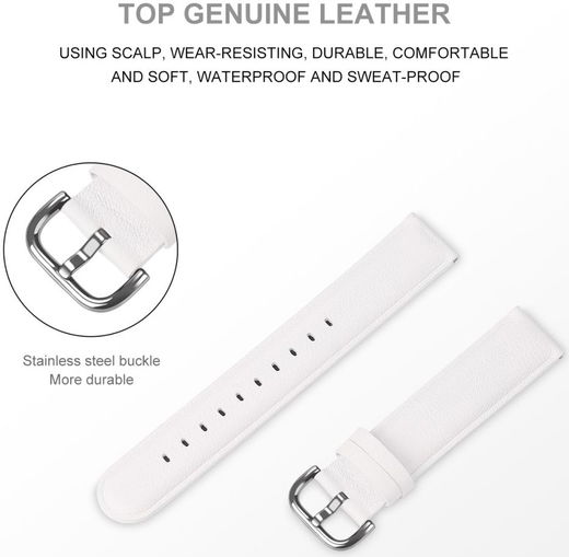 Universeel Smartwatch 20MM Bandje - Echt Leer - met RVS Gespsluiting - Wit afbeelding 4